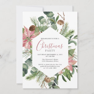 Elegant Watercolor Wreath Christmas Party Invitation