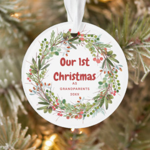 Elegant Watercolor Wreath First Christmas   Ornament