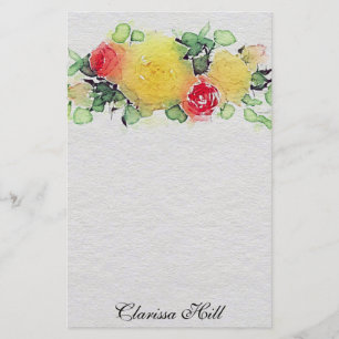 Elegant Watercolor Yellow And Pink Floral Bouquet Stationery
