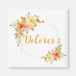 Elegant Watercolor Yellow Floral Monogram Name Magnet