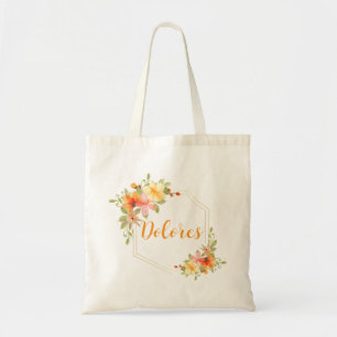Elegant Watercolor Yellow Floral Monogram Name Tote Bag
