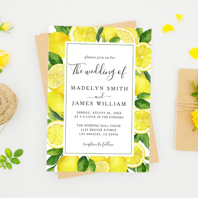 Elegant Watercolor Yellow Lemons Wedding Invitation (Creator Uploaded)