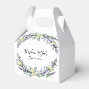 Elegant watercolor yellow roses lavender greenery favour box