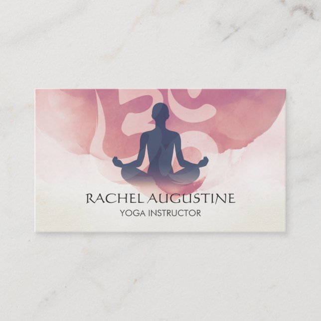 Elegant Watercolor Yoga Meditation Pose Om Symbol Business Card (Front)