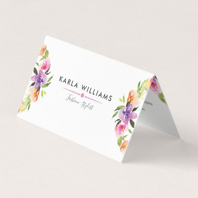 Elegant Watercolors Floral Wreath Business Card (Front)