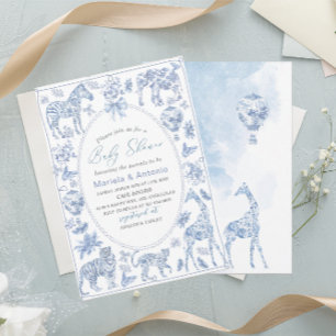 Elegant  WatercolorToile Safari Chinoiserie Baby S Invitation