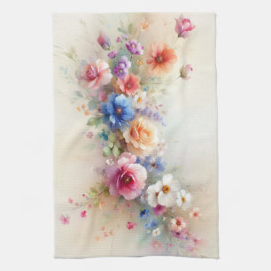Elegant Watercolour Aquarell Flower Art Template Tea Towel