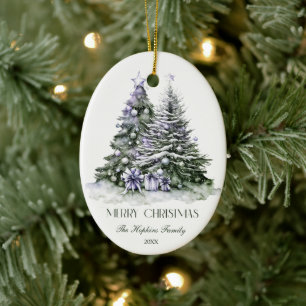 Elegant Watercolour Christmas Tree Ceramic Ornament