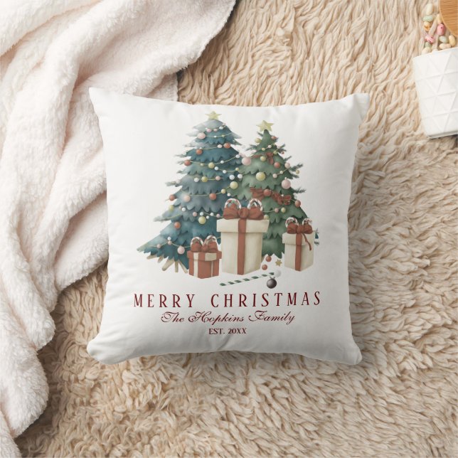 Elegant Watercolour Christmas Tree Cushion (Blanket)