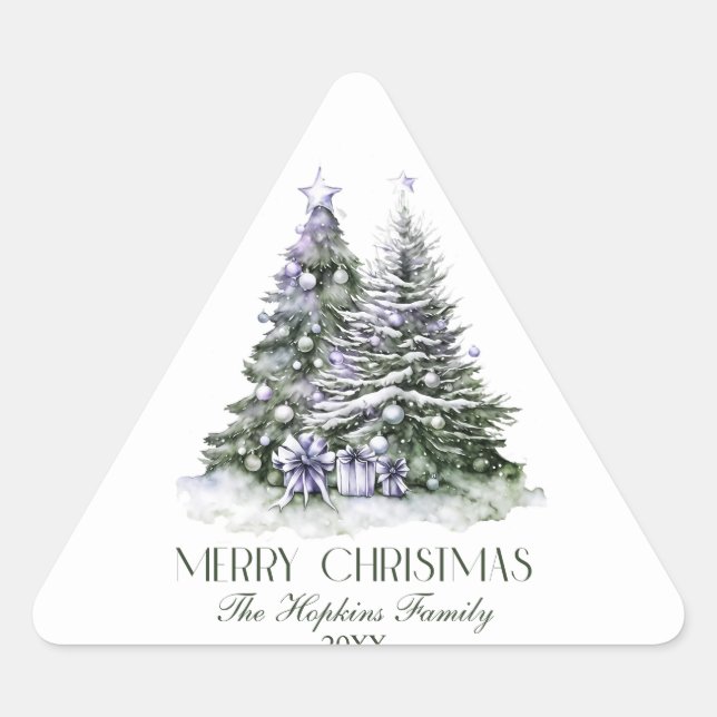 Elegant Watercolour Christmas Tree Triangle Sticker (Front)