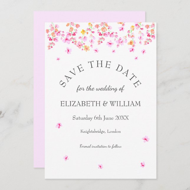 Elegant Watercolour Floral Wedding Save the Date Invitation (Front/Back)