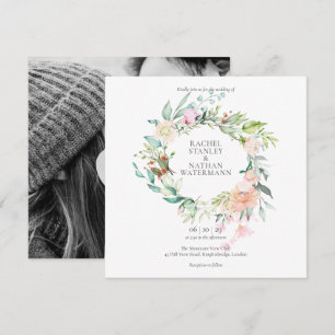 Elegant Watercolour Greenery Floral Photo Wedding Invitation