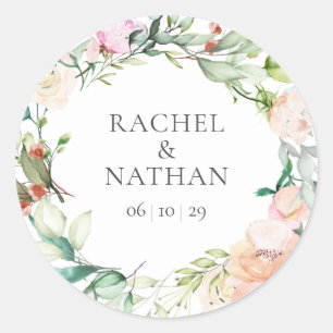 Elegant Watercolour Greenery Floral Wedding Favour Classic Round Sticker