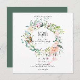 Elegant Watercolour Greenery Floral Wedding Invitation