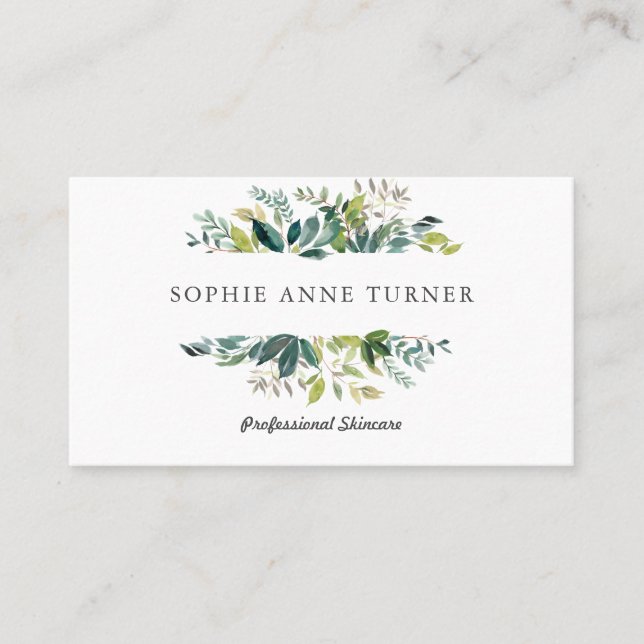 Elegant Watercolour Greenery Frame Business Card (Front)