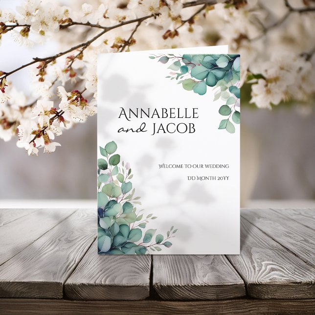 Elegant Watercolour Leaves Wedding Program (Creator Uploaded)