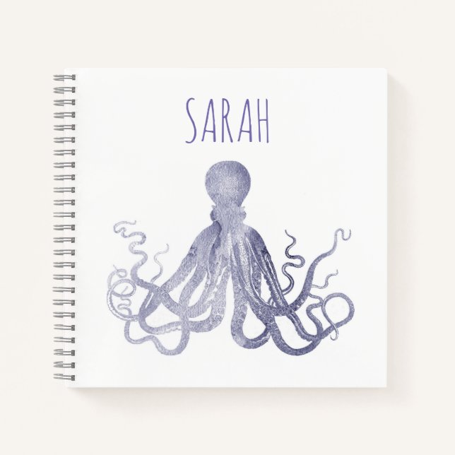 Elegant Watercolour Octopus name  Notebook (Front)