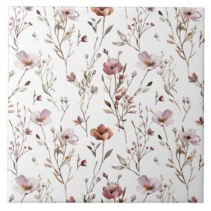 Elegant watercolour wild flower ceramic tile