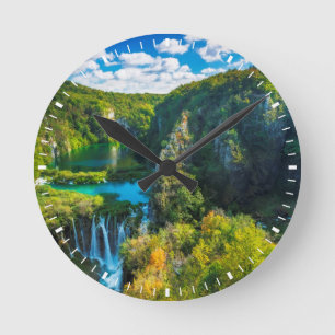 Elegant waterfall scenic, Croatia Round Clock