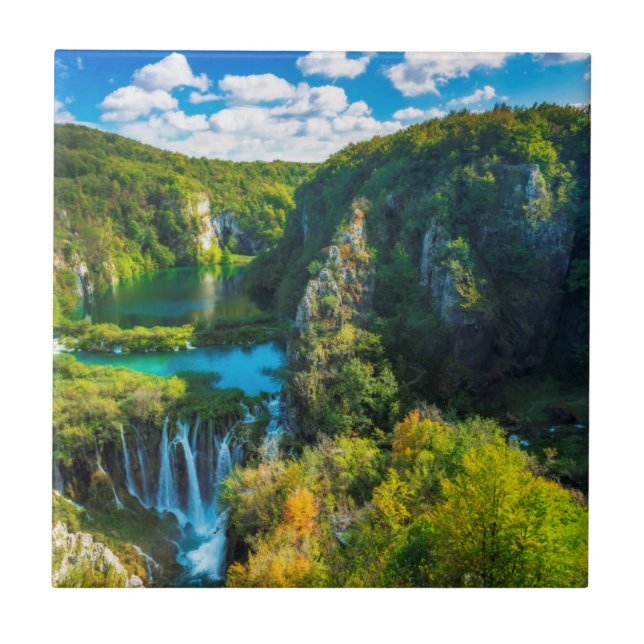 Elegant waterfall scenic, Croatia Tile (Front)