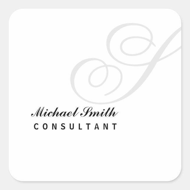 Elegant Watermark Monogram Square Sticker (Front)