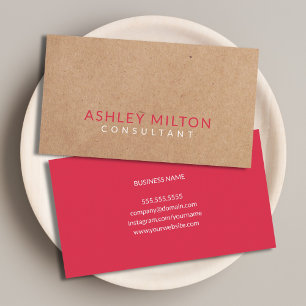 Elegant Watermelon Red PRINTED Kraft Consultant Business Card