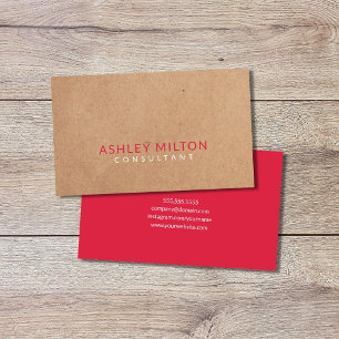 Elegant Watermelon Red PRINTED Kraft Consultant Business Card