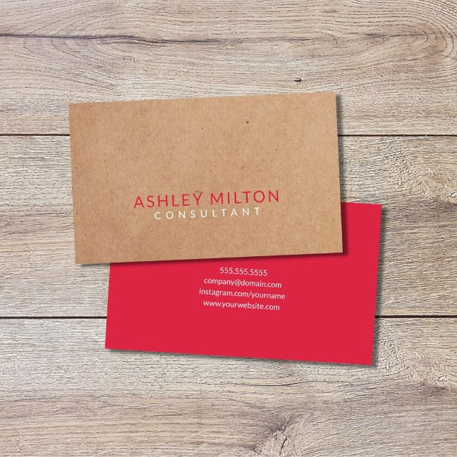 Elegant Watermelon Red PRINTED Kraft Consultant Business Card (Creator Uploaded)