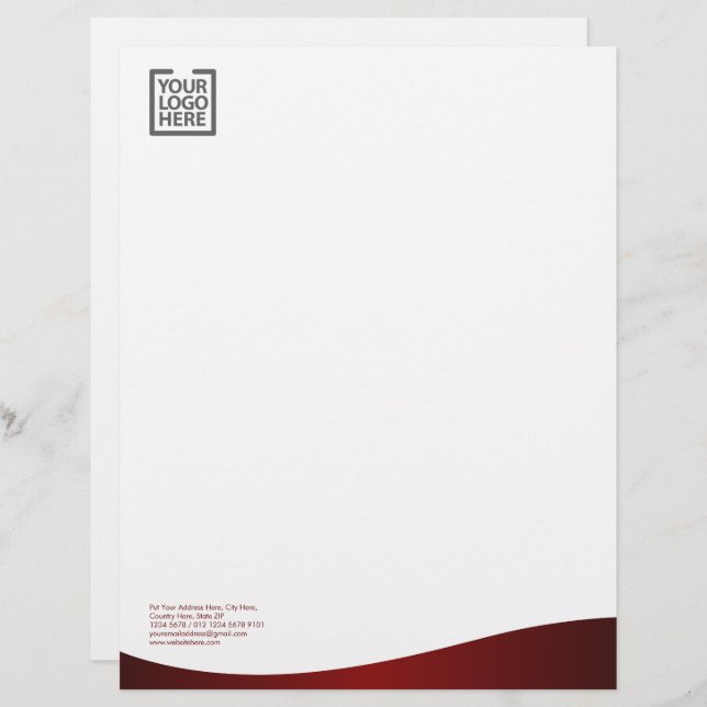 Elegant Wave Burgundy Corporate Identity Custom Letterhead (Front/Back)
