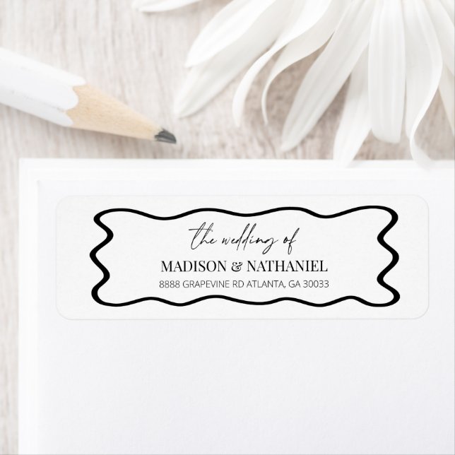 Elegant Wavy Border Wedding Return Address Label (Insitu)