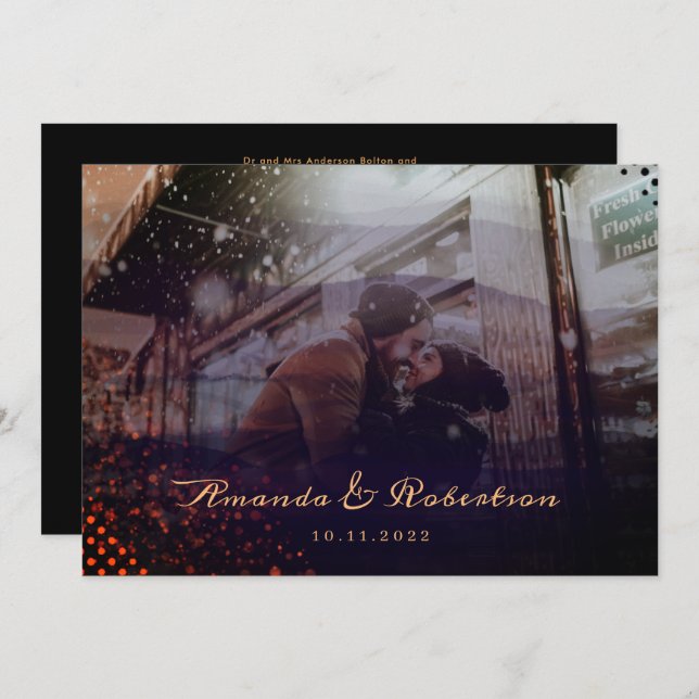 Elegant Wavy Burgundy Overlay Photo Wedding Invitation (Front/Back)