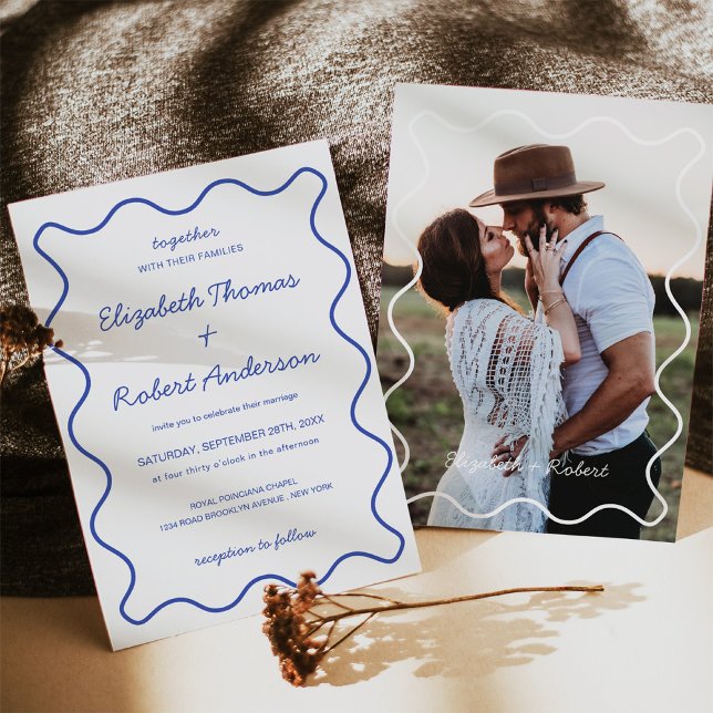 Elegant Wavy Curve Wedding with Photo Invitation (Celebrate your special day with these elegant wavy curve wedding invitations.)