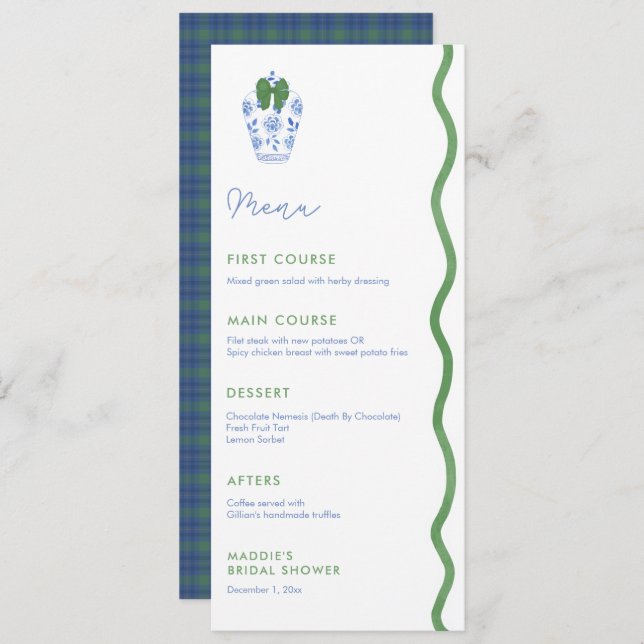 Elegant Wavy Edge Christmas Wedding Shower  Menu (Front/Back)