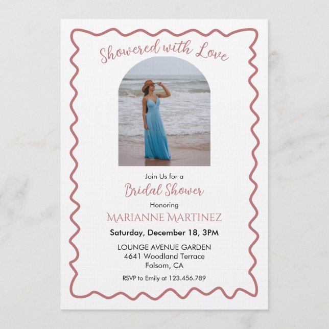 Elegant Wavy Frame Bridal Shower Photo Invitation (Front)