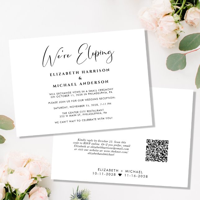 Elegant We Are Eloping QR Code Wedding Reception Invitation (Creator Uploaded)