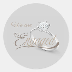 Elegant “We Are Engaged” Engagement Party Classic Round Sticker