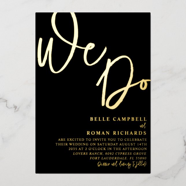 Elegant We Do Script Black and Gold Wedding (Front)