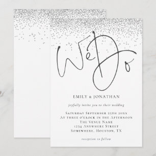 Elegant We Do Script Silver Glitter Wedding Invitation