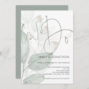 Elegant We Do Script Watercolor Foliage Wedding Invitation