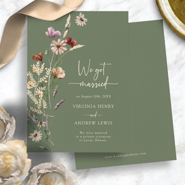 Elegant We Got Married Invitation (Elegant Boho Sage Green We Got Married Invitation by Painted Paperie
)