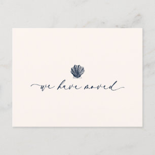 Elegant We Have Moved Handwritten Script Blue Postcard