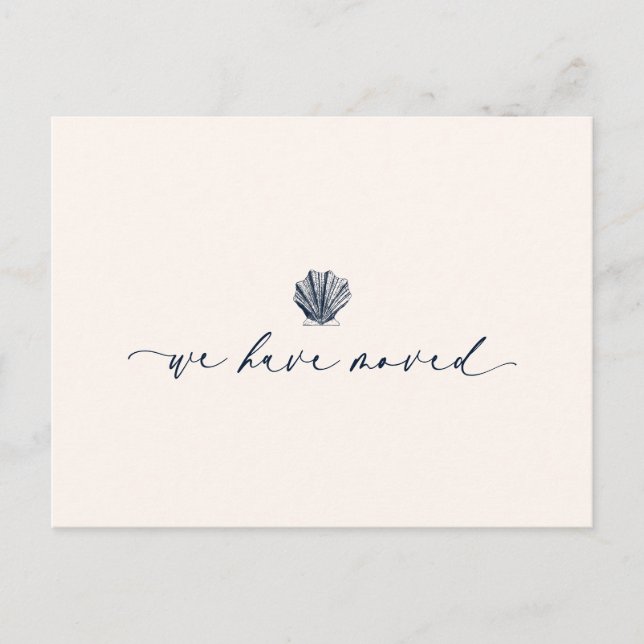 Elegant We Have Moved Handwritten Script | Blue Postcard (Front)