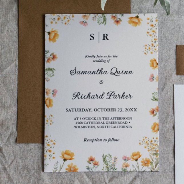Elegant Weadow Wildflower monogram Wedding Invitation (Creator Uploaded)