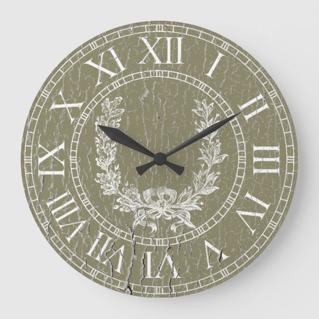 Elegant Weathered French Wreath Personalise Large Clock (Front)