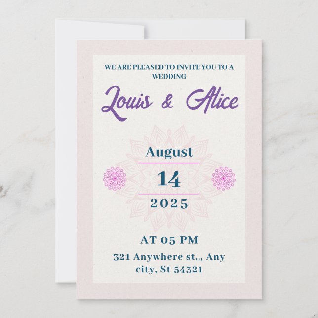 elegant wedding a pink beige design, pink flowers invitation (Front)