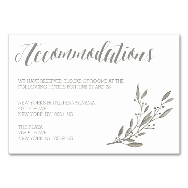 Elegant Wedding Accommodation Cards Grey Floral (Front)