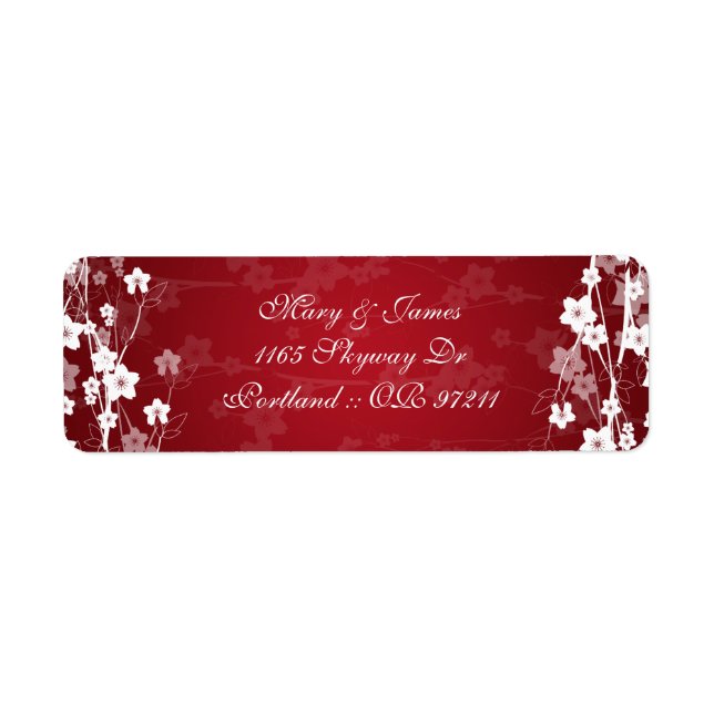 Elegant Wedding Address Cherry Blossom Red Return Address Label (Front)