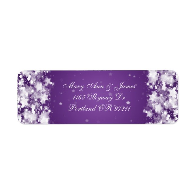Elegant Wedding Address Dazzling Stars Purple Return Address Label (Front)