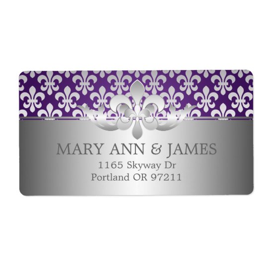 Elegant Wedding Address Fleur De Lis Purple Shipping Label