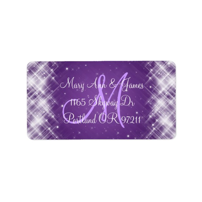 Elegant Wedding Address Glamourous Sparks Purple Label (Front)